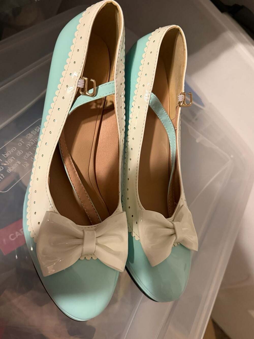 Mary Jane Pumps Size 41 Mint Green White Bow Heels
